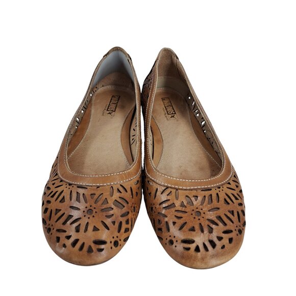 Pikolinos Alcoi Brown Leather Cutout Ballet Flats Size 40 US 9-9.5 Tan Floral - Picture 3 of 12